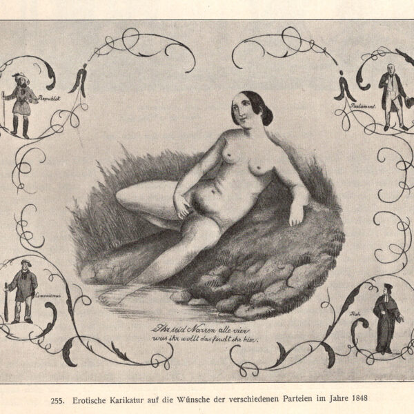 Caricatura erotica dei desideri dei vari partiti nel 1848 stampa erotica