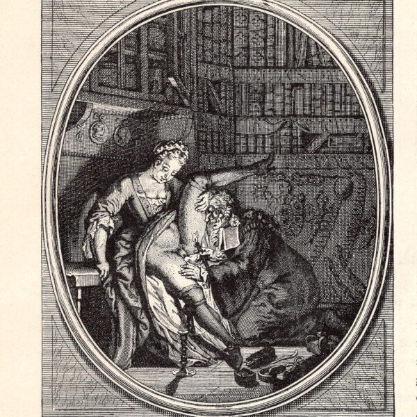 Illustrazione di una prima edizione delle Favole di Lafontaine stampa erotica