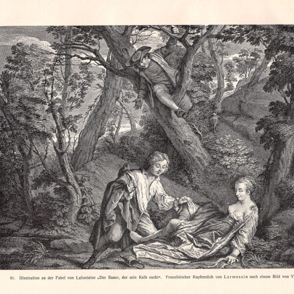 Illustrazione della favola di Lafontaine "Il contadino che cerca il suo vitello" stampa erotica