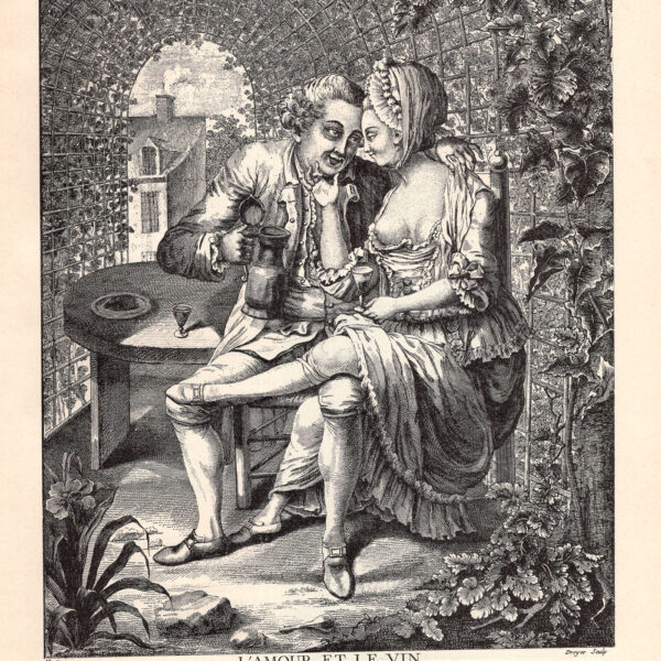 Amore e vino. Incisione francese di Droyer stampa erotica