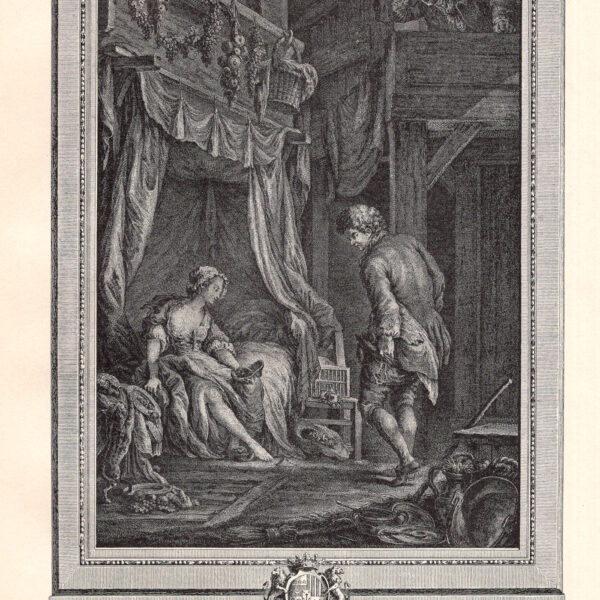 Rimorso dopo il crimine. Incisione francese da un quadro di Baldovino stampa erotica