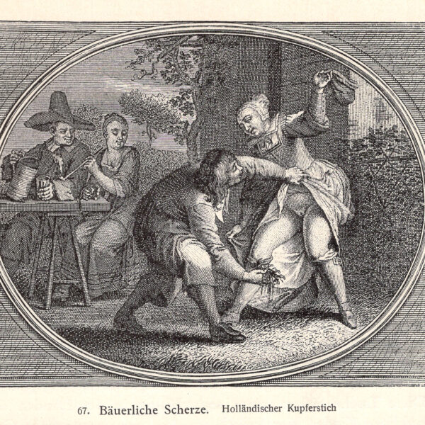 Barzellette contadine. Incisione olandese su lastra di rame stampa erotica