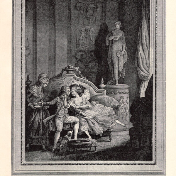 Il consommé Incisione su lastra di rame francese di Denis, da un'immagine di Moitte. Circa 1780 stampa erotica