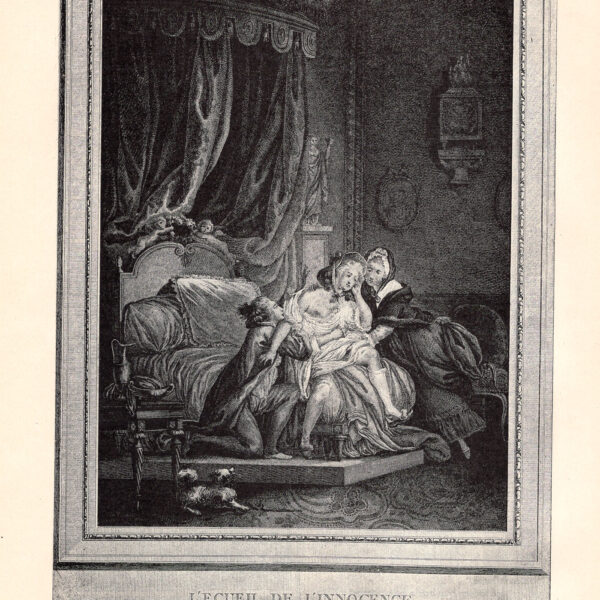 Il ritratto dell'innocenza Incisione su lastra di rame francese di Denis, da un'immagine di Moitte. Circa 1780 stampa erotica