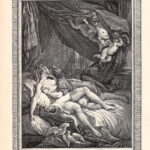 Il momento felice. Incisione francese di Vidal. stampa erotica lesbismo