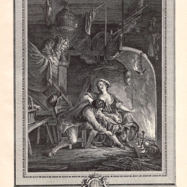 La virtù sotto la cura della lealtà Incisione francese di Le Beau da un dipinto di Charles Eisen. 1772. stampa erotica