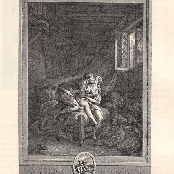 Tenera amicizia. Incisione francese su lastra di rame da un dipinto di Hoin stampa erotica