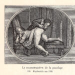 Ricostruzione della verginità Incisione su lastra di rame intorno al 1700 stampa erotica