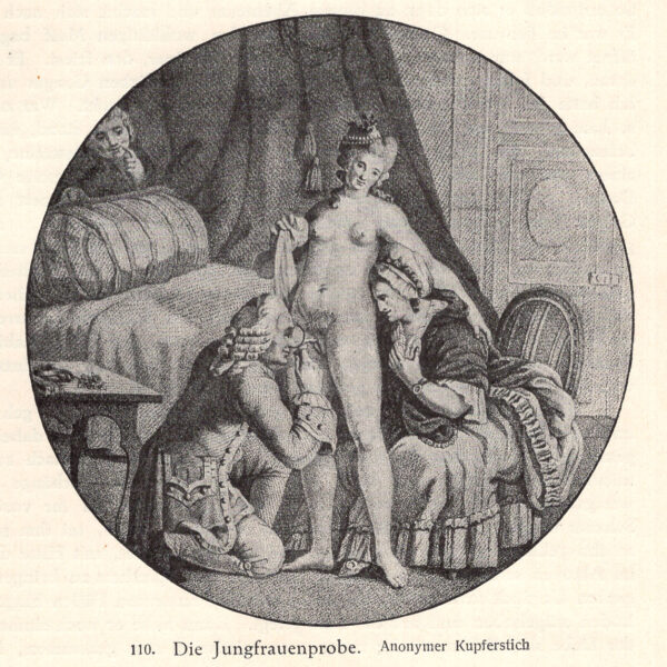 La prova della vergine.  Incisione anonima stampa erotica