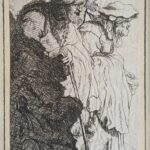 Tre Vecchi, da Rembrandt, incisa da David Deuchar, con intervento artistico di Filippo Mattarozzi