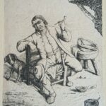 Fumatore di pipa, da Van Ostade, incisa da David Deuchar, con intervento artistico di Filippo Mattarozzi