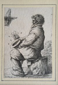 Mendicante che chiede elemosina, da Van Ostade, incisa da David Deuchar, con intervento artistico di Filippo Mattarozzi