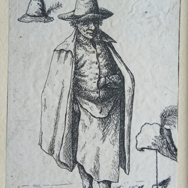 Uomo con una mano nel panciotto, da Van Ostade, incisa da David Deuchar, con intervento artistico di Filippo Mattarozzi