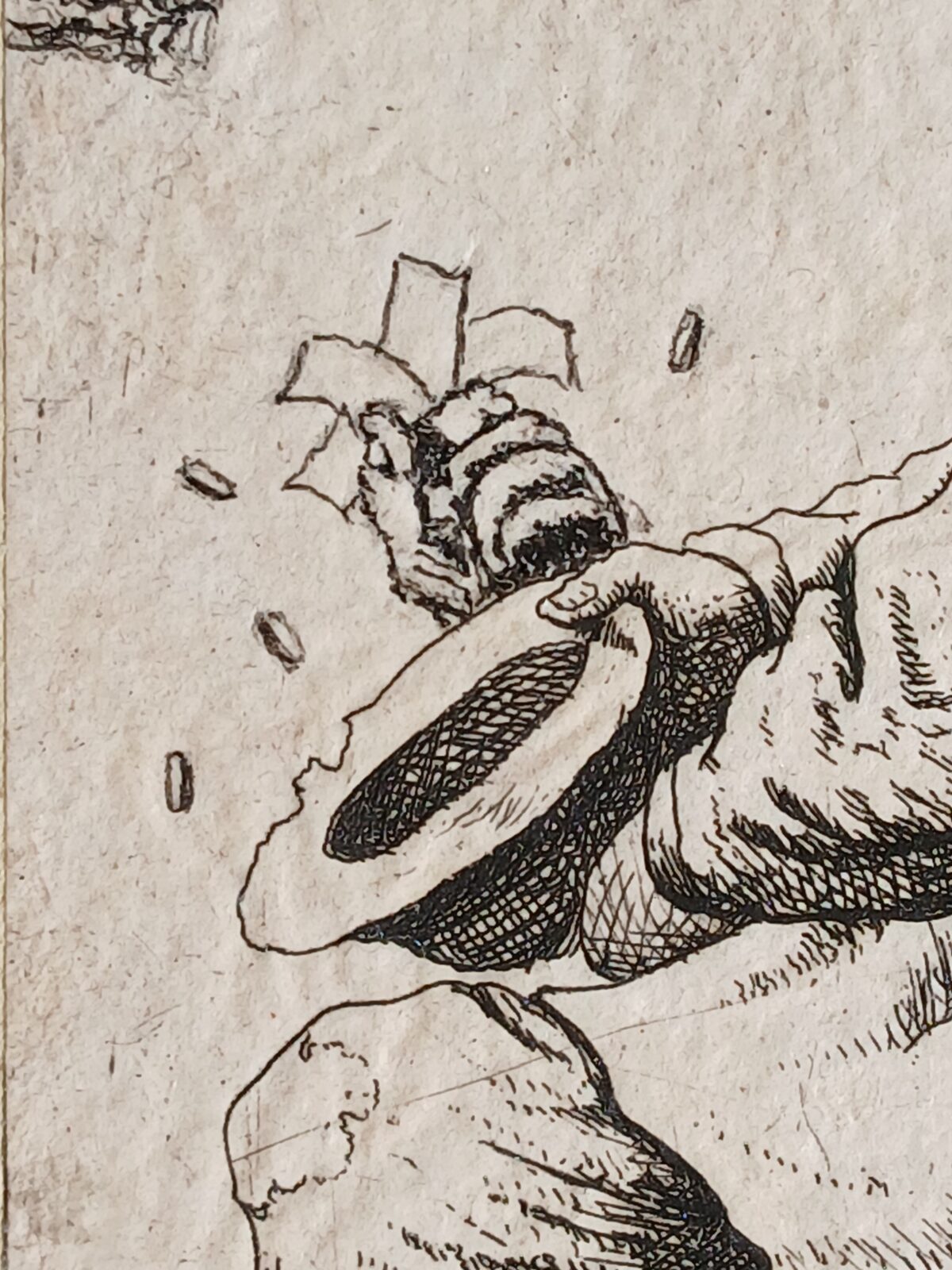 Mendicante che chiede elemosina, da Van Ostade, incisa da David Deuchar, con intervento artistico di Filippo Mattarozzi - immagine 2