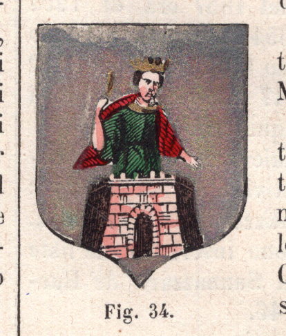 34 Alassio, stemma civico, acquarellato d'epoca, 1865 - immagine 1