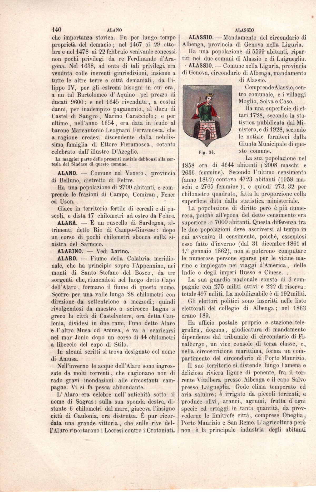 Alassio, stemma civico, acquarellato d'epoca, 1865 - immagine 2