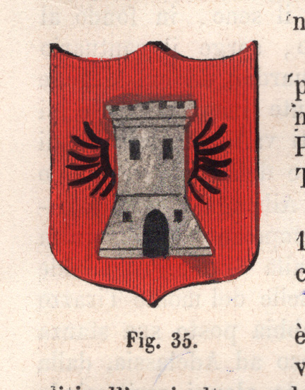 35 Alatri, stemma civico, acquarellato d'epoca, 1865 - immagine 1