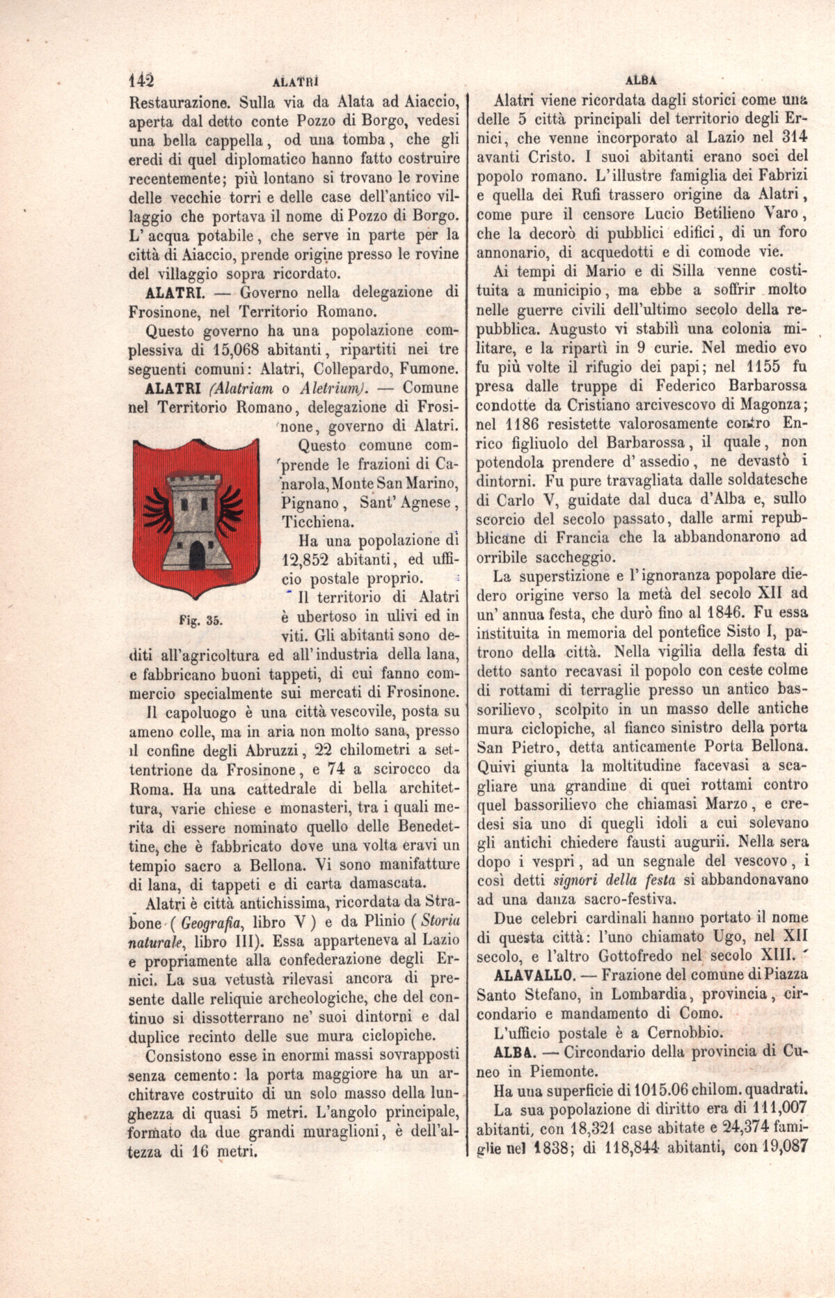 Alatri, stemma civico, acquarellato d'epoca, 1865 - immagine 2