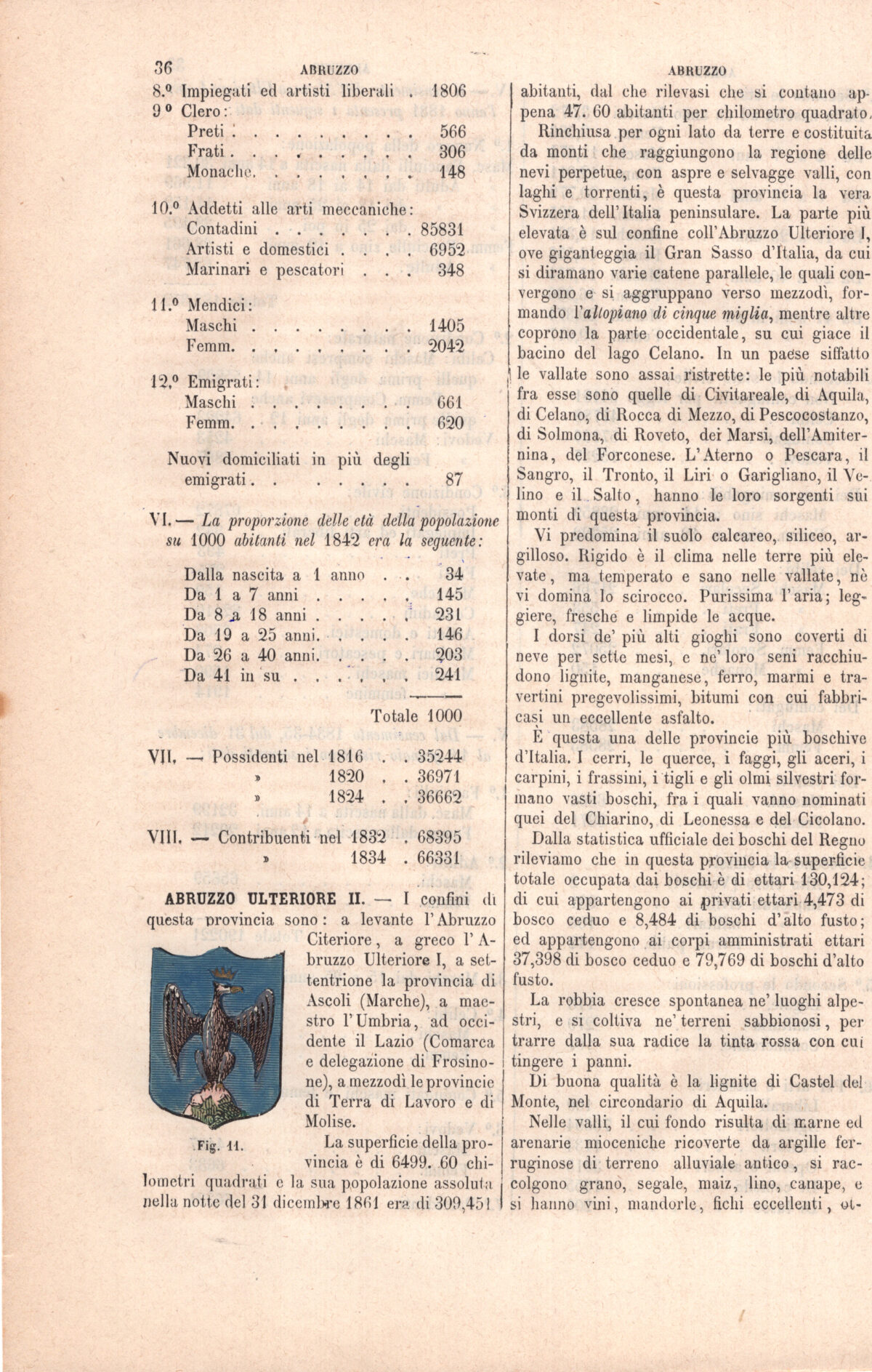 Abruzzo Ulteriore II, stemma civico, acquarellato d'epoca, 1865 - immagine 2
