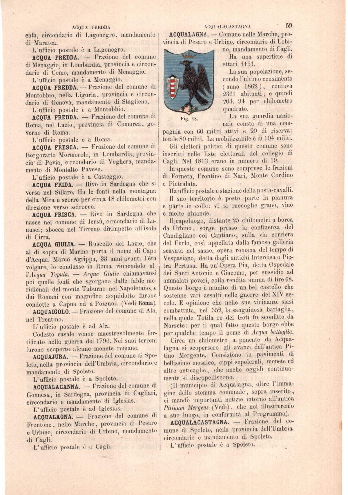 Acqualagna, stemma civico, acquarellato d'epoca, 1865 - immagine 2