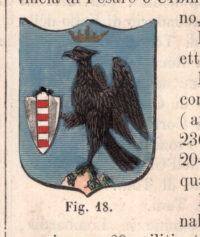 Acqualagna, stemma civico, acquarellato d'epoca, 1865