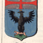 Acqui, stemma civico, acquarellato d'epoca, 1865