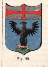 Acqui, stemma civico, acquarellato d'epoca, 1865
