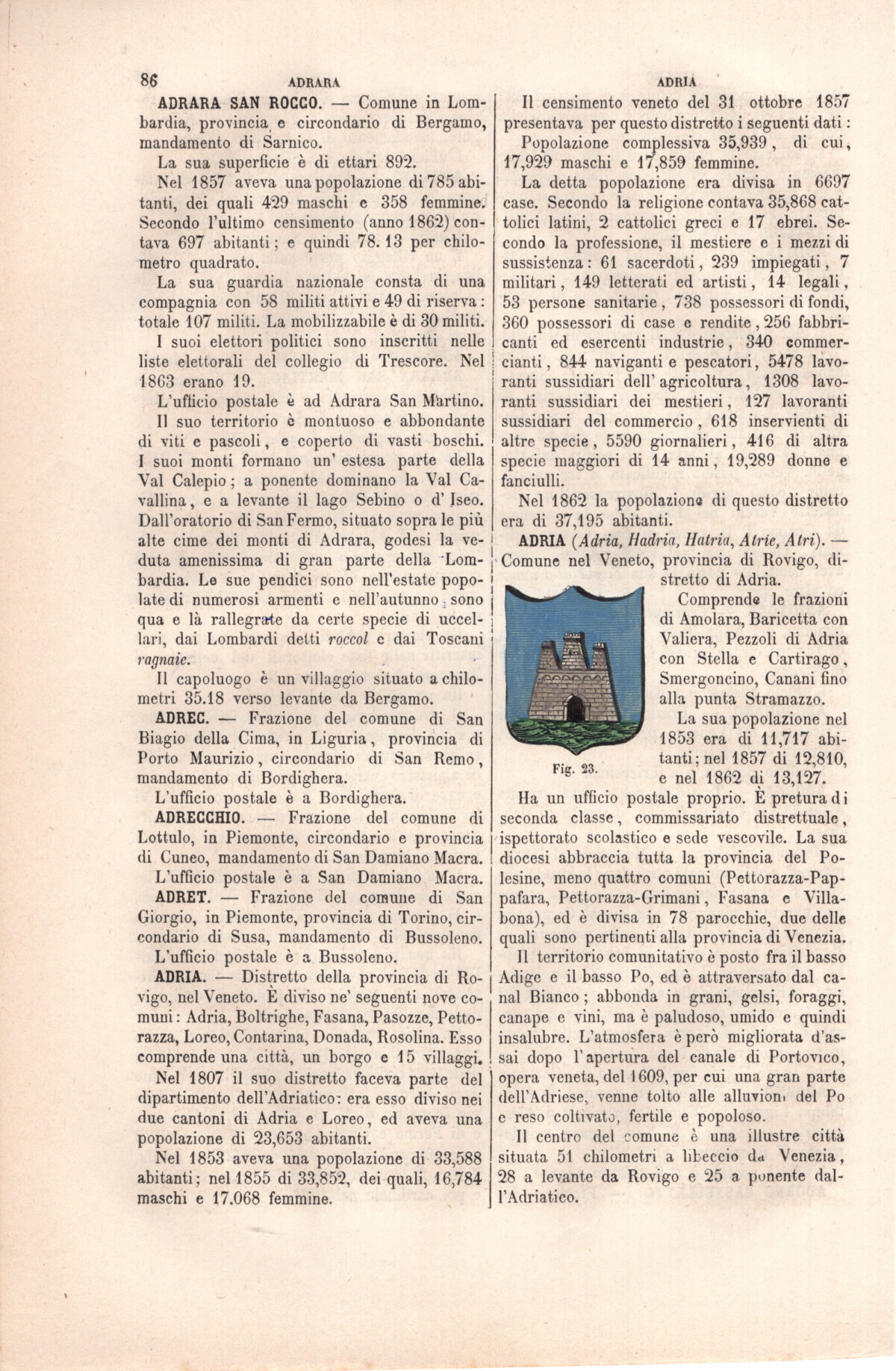 Adria, stemma civico, acquarellato d'epoca, 1865 - immagine 2